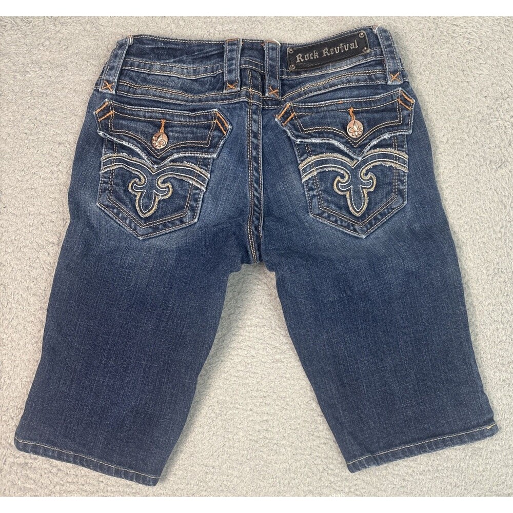 Rock Revival Barbara Bermuda Jean Shorts Women's 28 Thick Stitch Flap Pocket